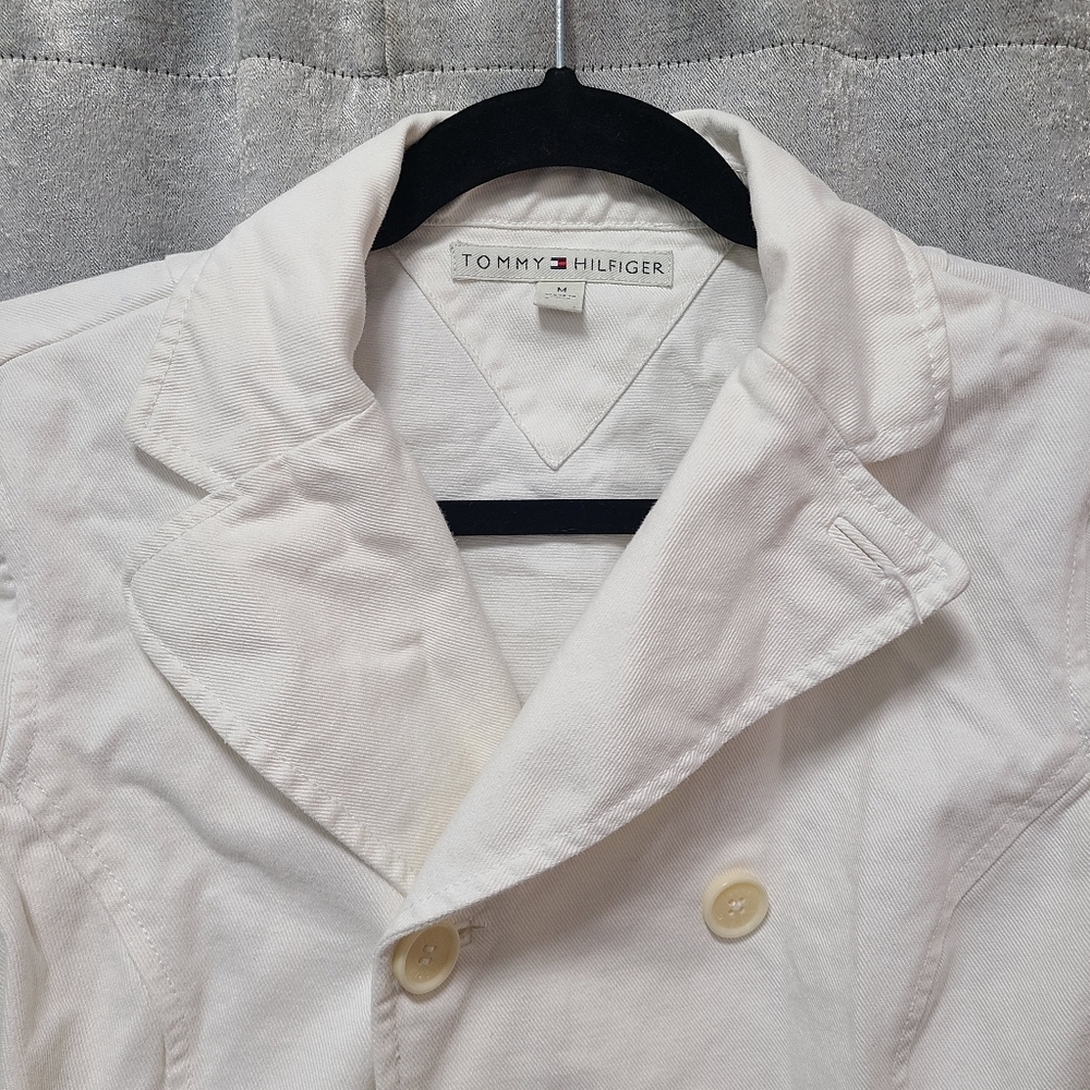 Y2k Vtg Tommy Hilfiger Women's Off-White Jean Jacket M - Picture 14 of 15